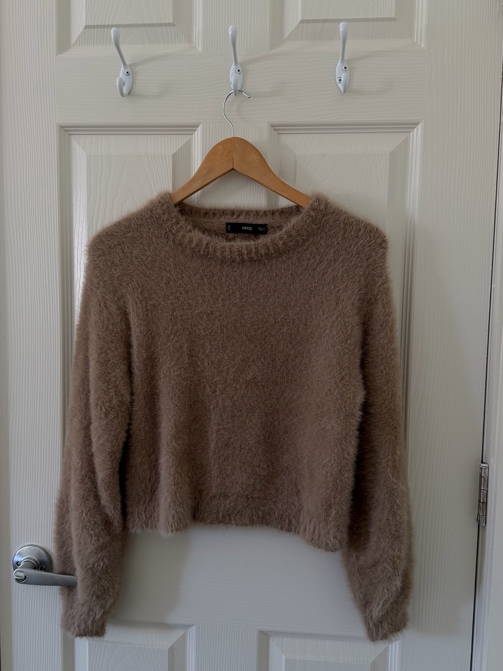 Mango Soft Fuzzy Taupe Crewneck Sweater